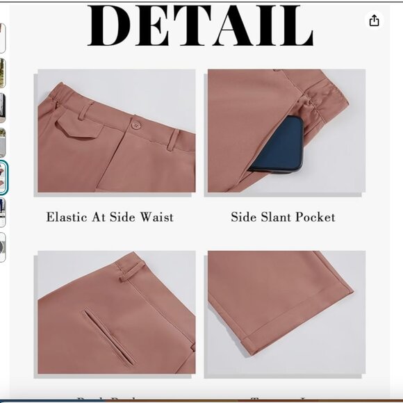 Mens Chino Pants Flat Front Slim Fit Cropped Dress Pants Casual Slacks NEW LARGE - Picture 6 of 7